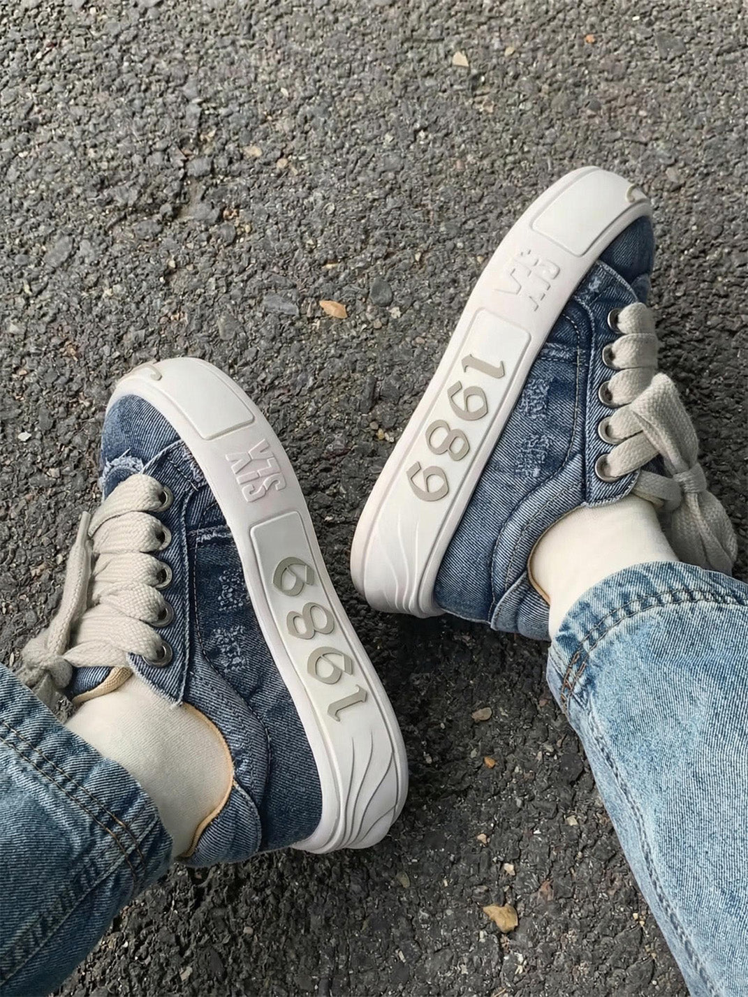Ripped Denim OWL Skate Sneakers - Skipkicks