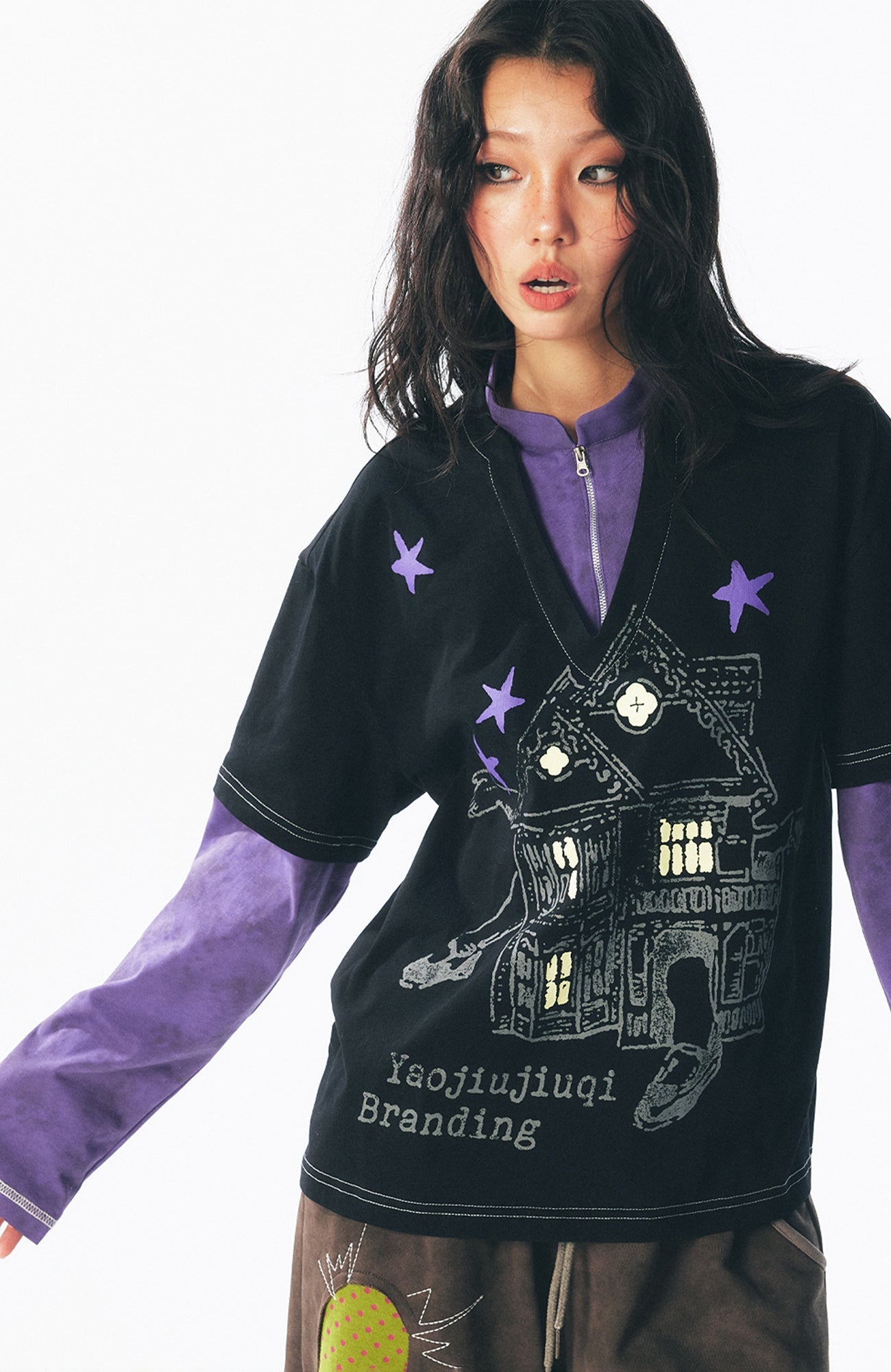 Layered Retro Graphic Long Sleeve Tee