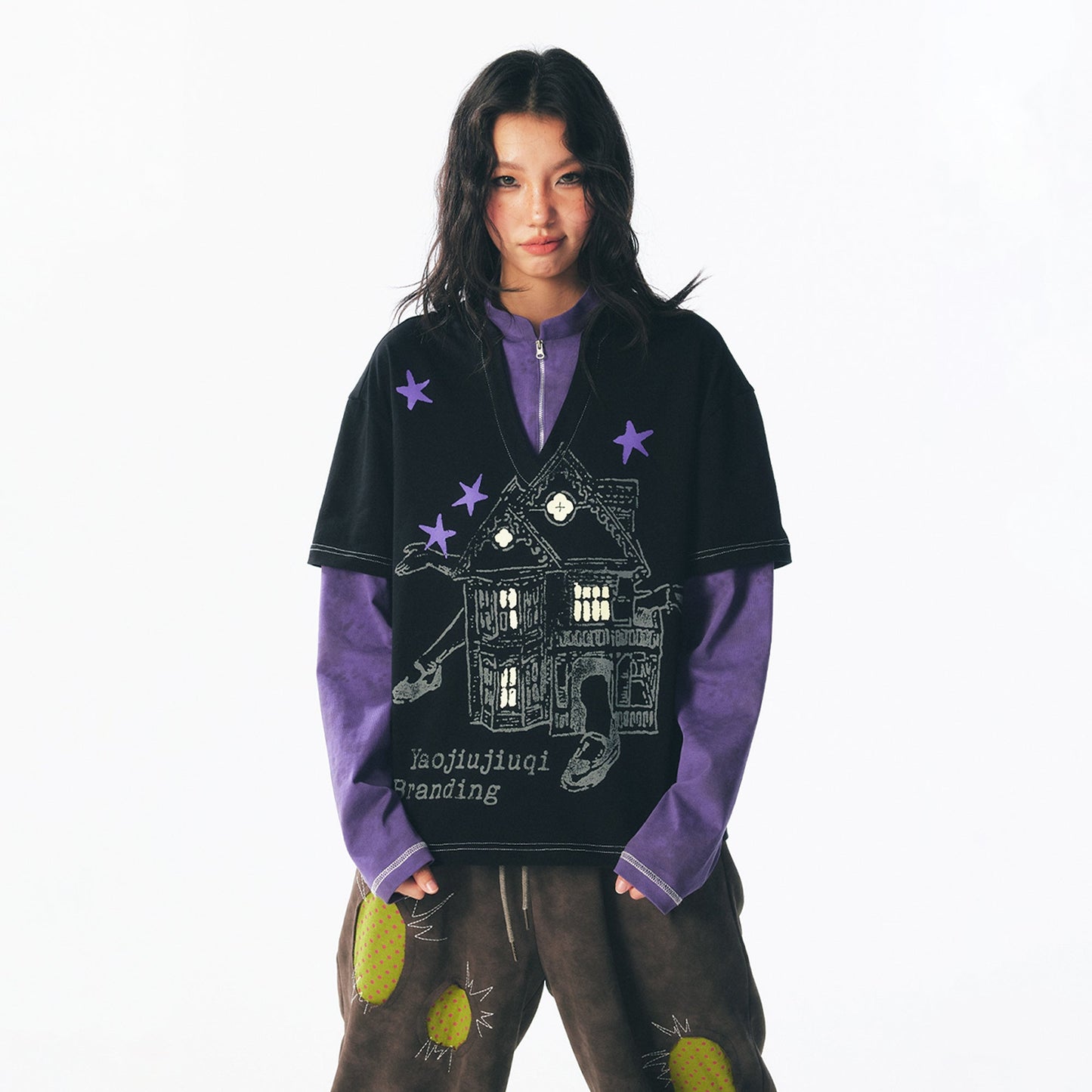 Layered Retro Graphic Long Sleeve Tee