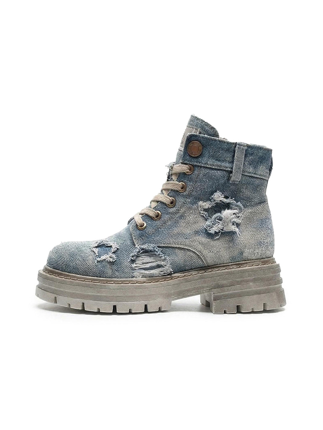 Denim Ripped Platform Boots with Ribbons - Skipkicks