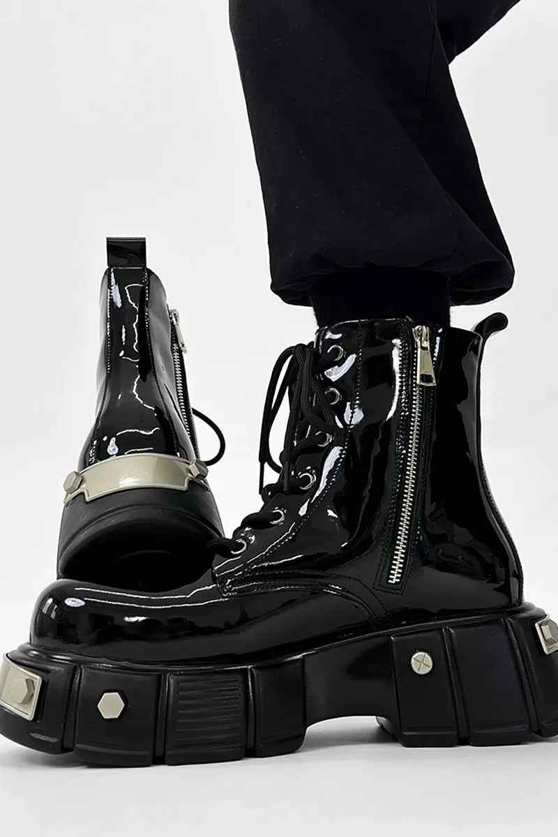 Patent Leather Platform Combat Boots