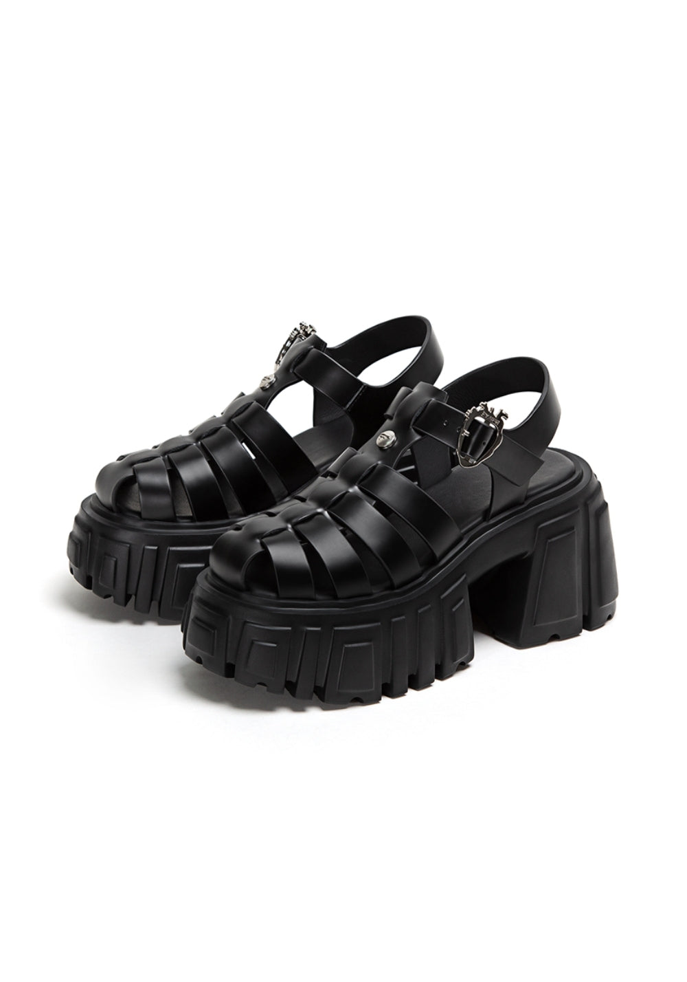 Black Chunky-Heel Roman Platform Sandals - Skipkicks