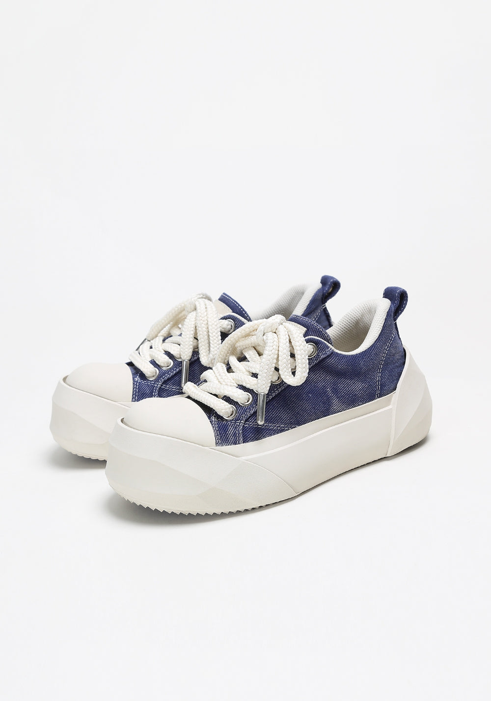Denim Bare Look Washed Platform Sneakers - Skipkicks
