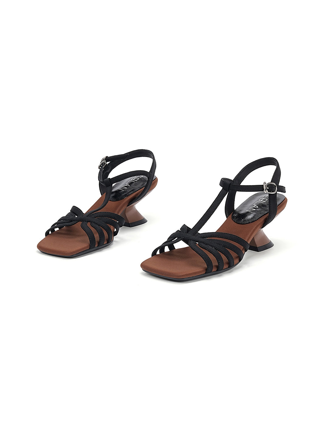 Strappy T-Strap Sandals With Sculptural Cone Heel - Skipkicks