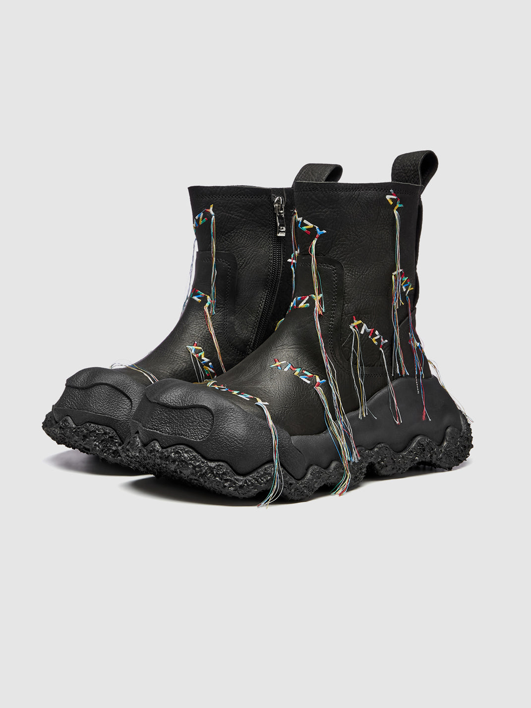 Black Geometric Planet Fringe Western Ankle Boots - Skipkicks