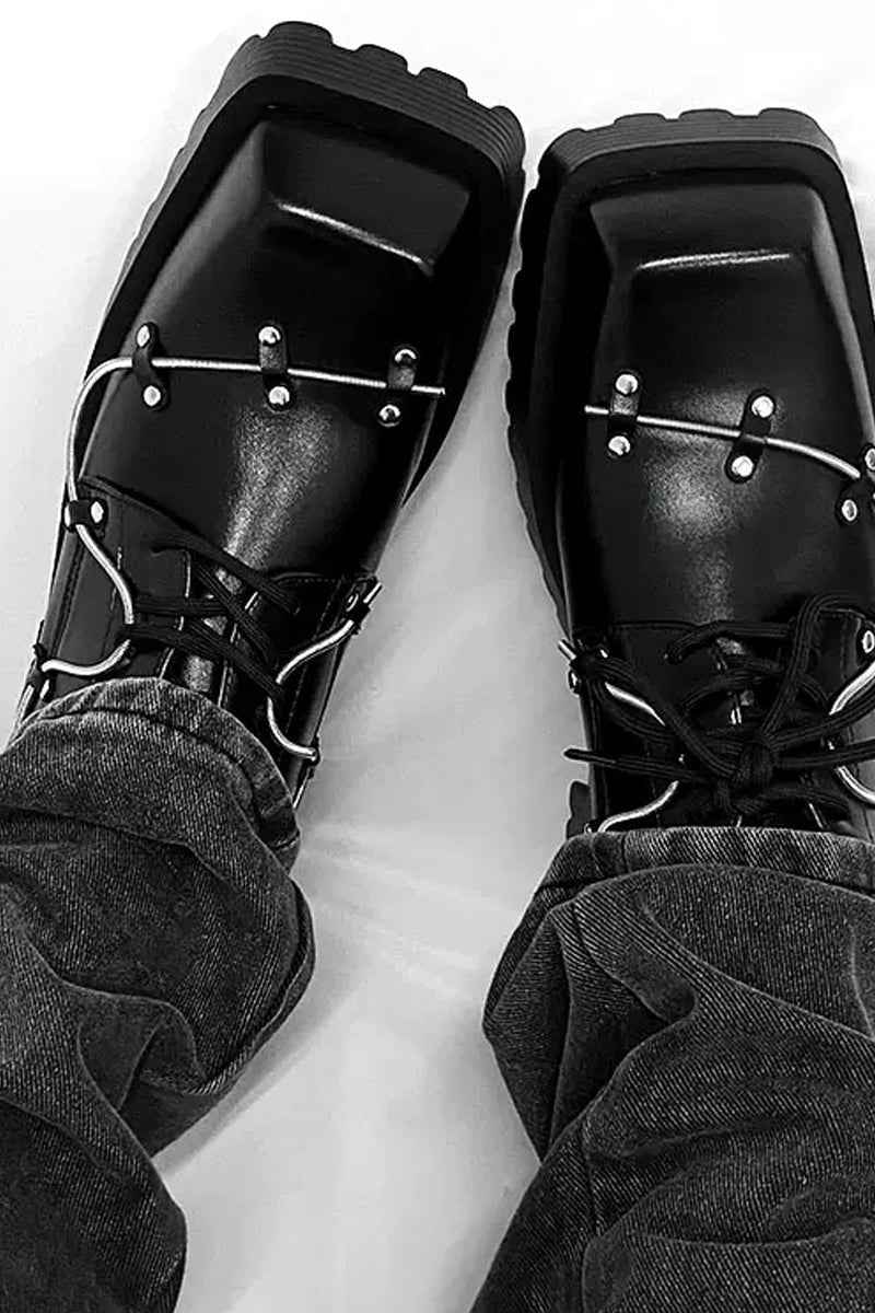 Black Studded Platform Chunky Derby Shoes