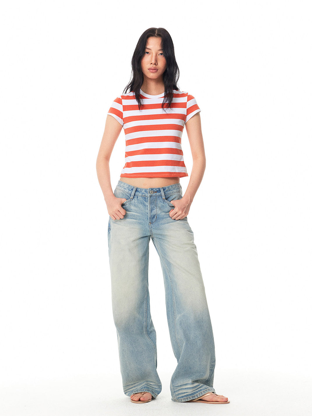 Color-Block Striped Crew-Neck Graphic Tee