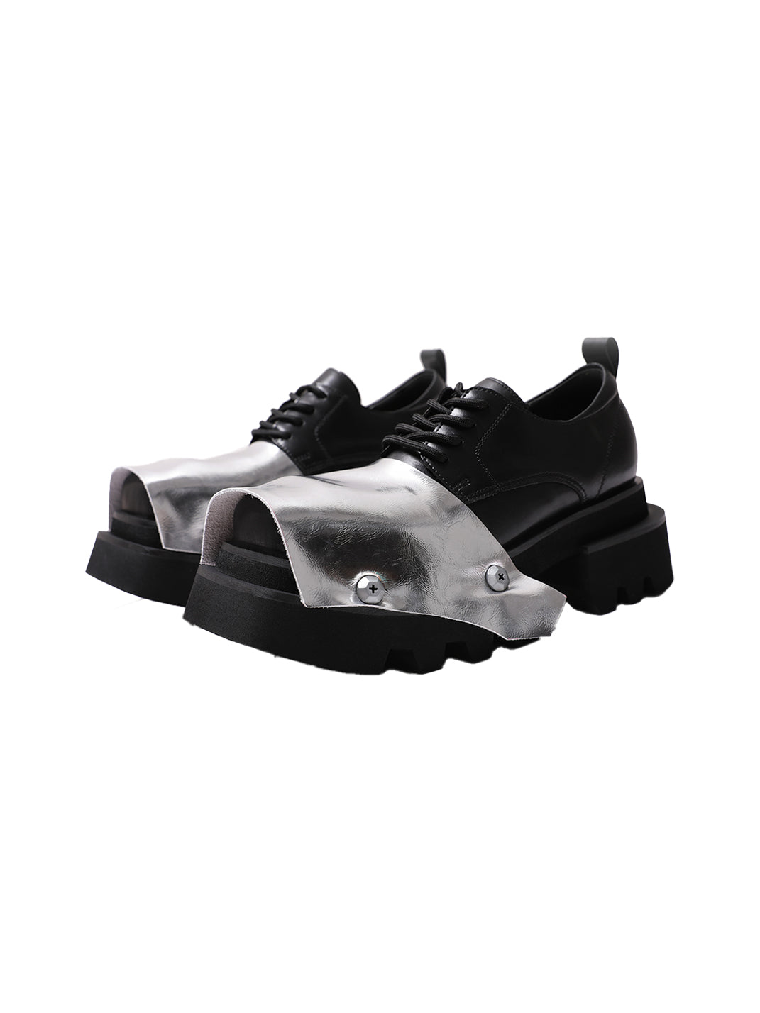 Silver Square-Toe Platform Derby Shoes - Skipkicks