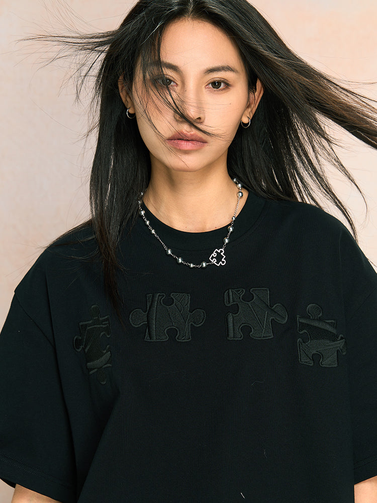 Unique 3D Textured Jigsaw Puzzle Embroidered Tee