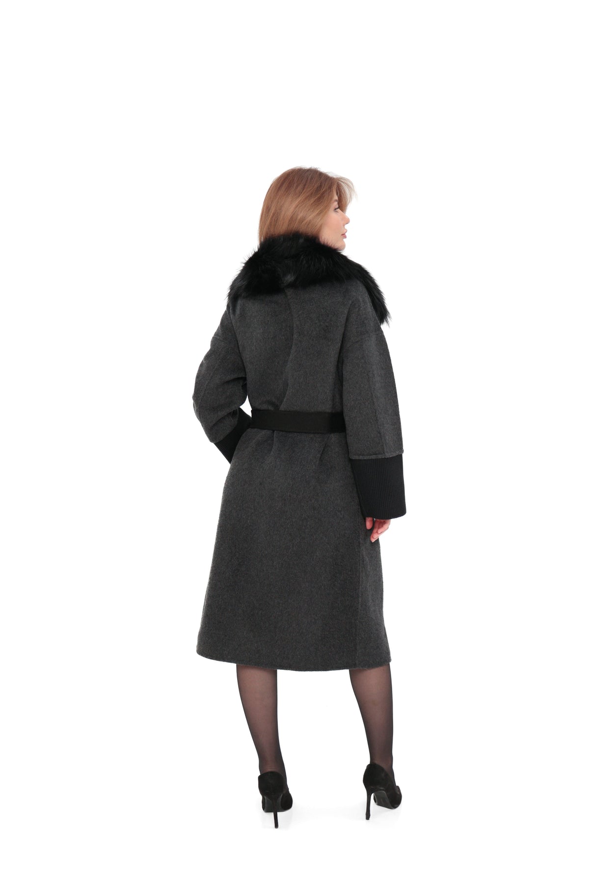 Boston Genuine Silver Fox Cashmere Blend Double-Face Coat in Graphite
