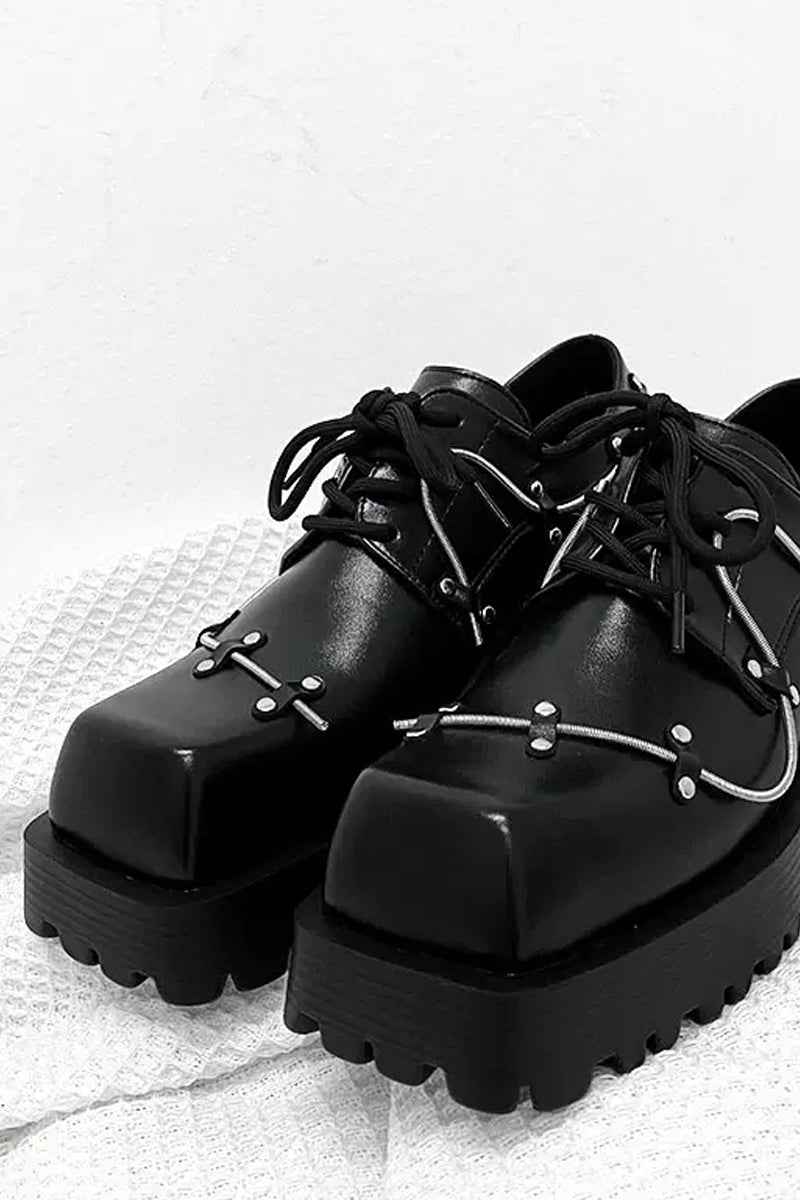 Black Studded Platform Chunky Derby Shoes