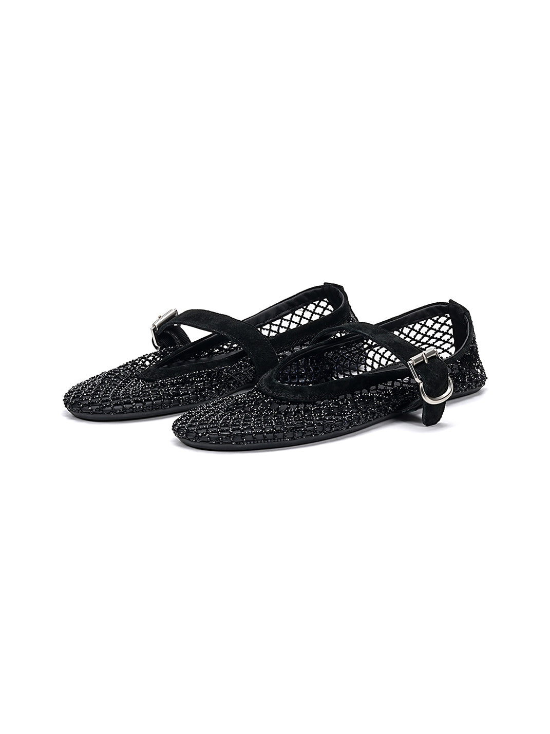 EBLAN Black Woven Mesh Mary Jane Flats - Skipkicks