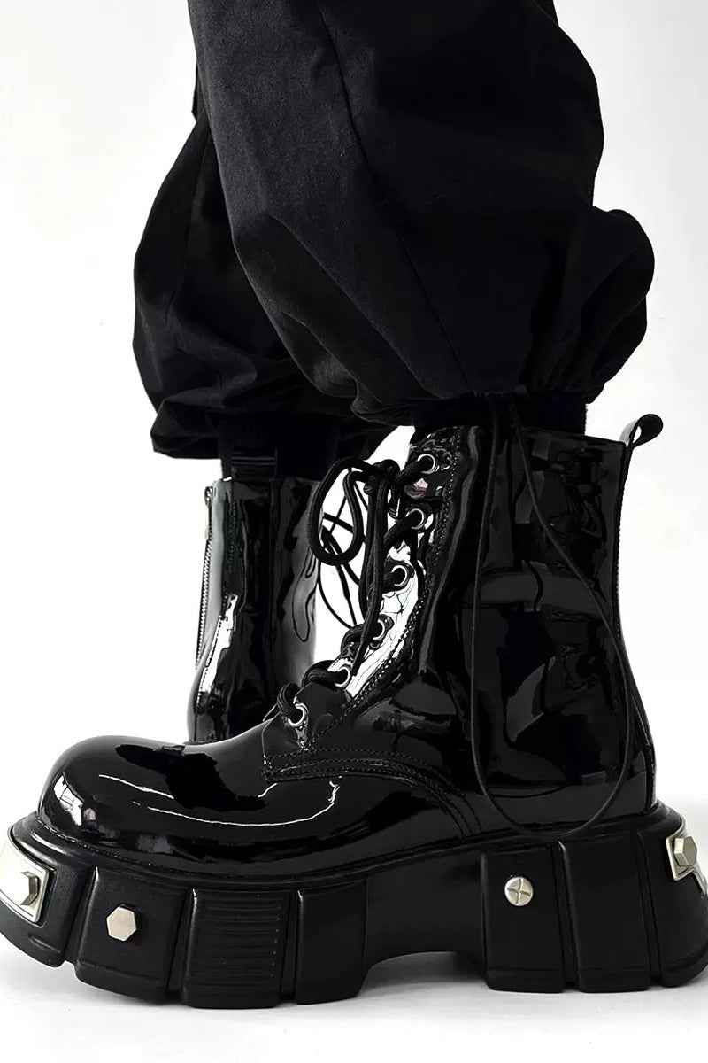 Patent Leather Platform Combat Boots