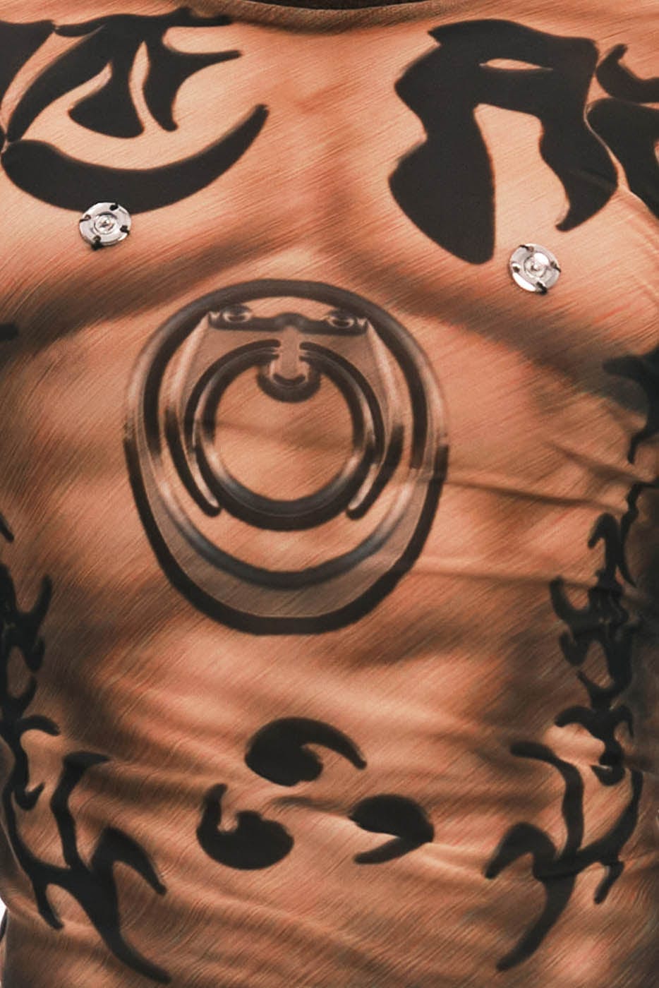 EMBRYO Tattoo-Illusion Sheer Mesh Long-Sleeve Top