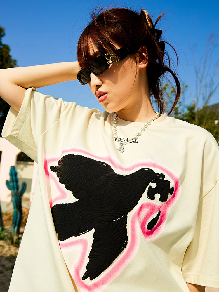 Serene Dove Suede-Finish Foam-Print T-Shirt