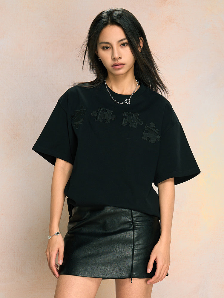Unique 3D Textured Jigsaw Puzzle Embroidered Tee