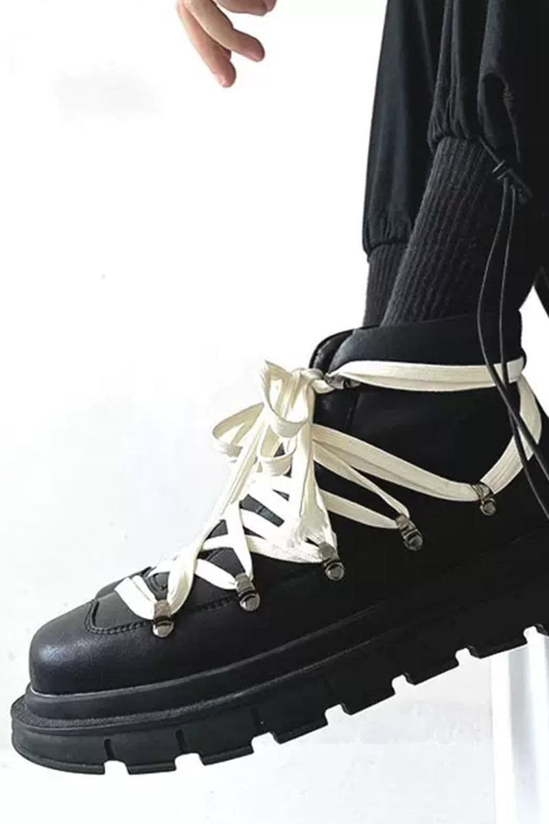 Fashion Black Platform Hiking Combat Boots - Skipkicks