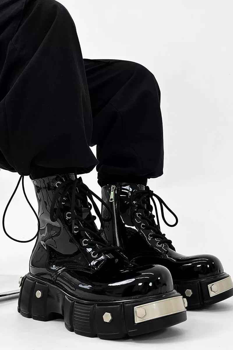 Patent Leather Platform Combat Boots