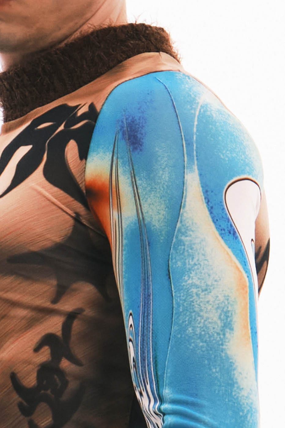 EMBRYO Tattoo-Illusion Sheer Mesh Long-Sleeve Top
