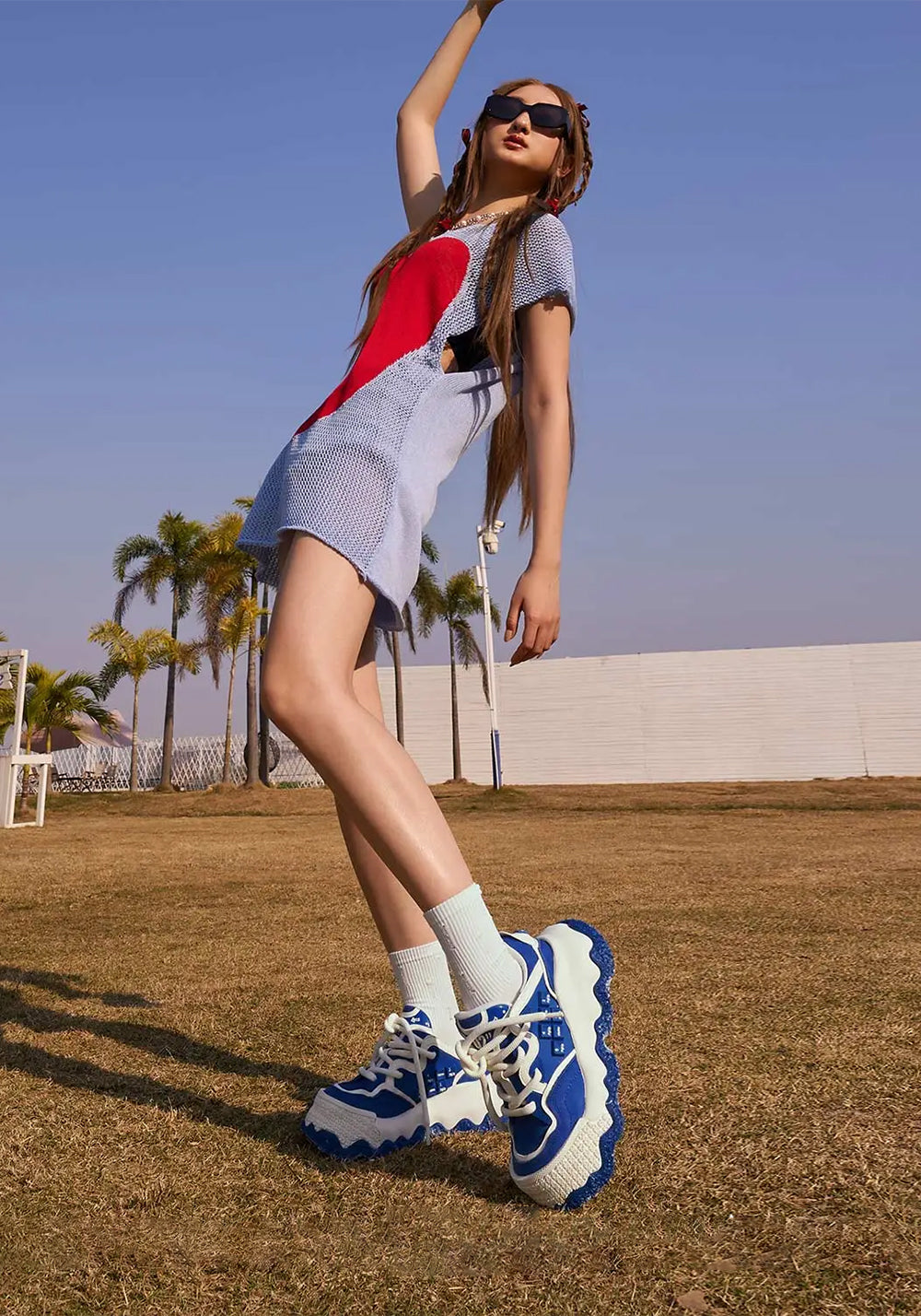 Blue Stellar Nova Chunky Sole Colorblock Sneakers - Skipkicks