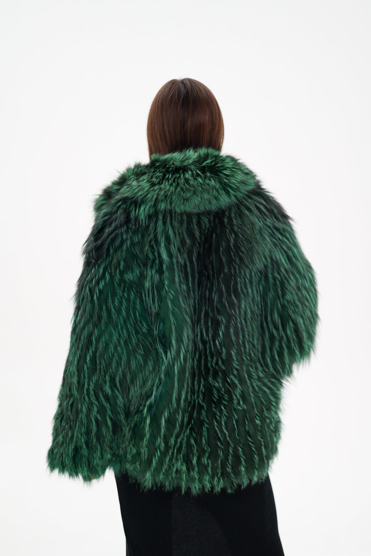 Reversible Genuine Silver Fox  Down Fill Coat in Emerald
