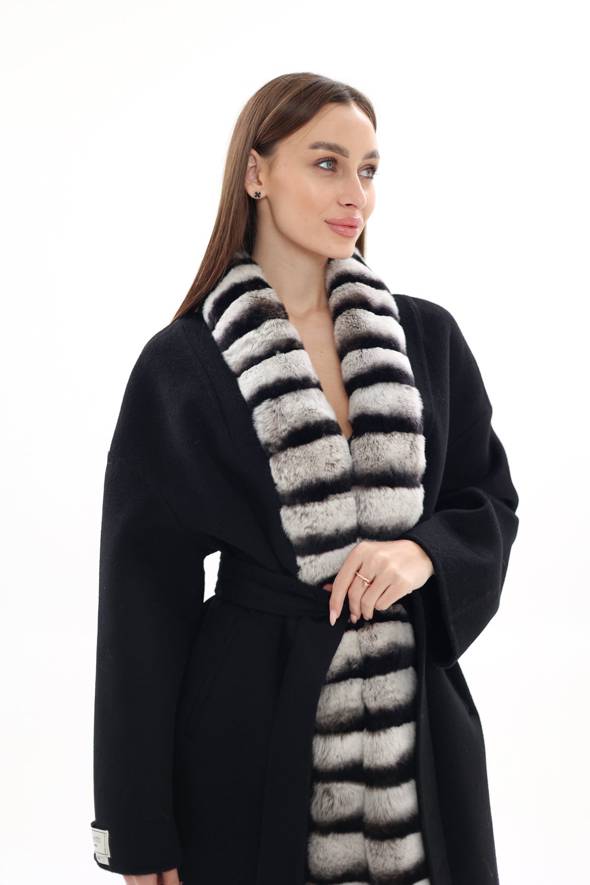 Genuine  French Orylag Fur Italian Cashmere Wool Coat 85cm
