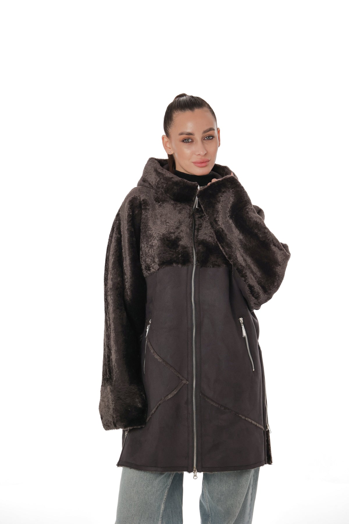 Hooded Eco-Suede Coat