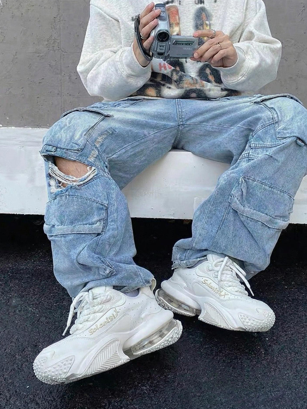White Vortex Logo Platform Sneakers - Skipkicks