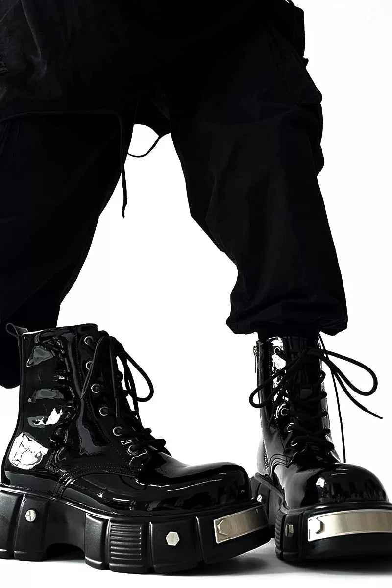 Patent Leather Platform Combat Boots