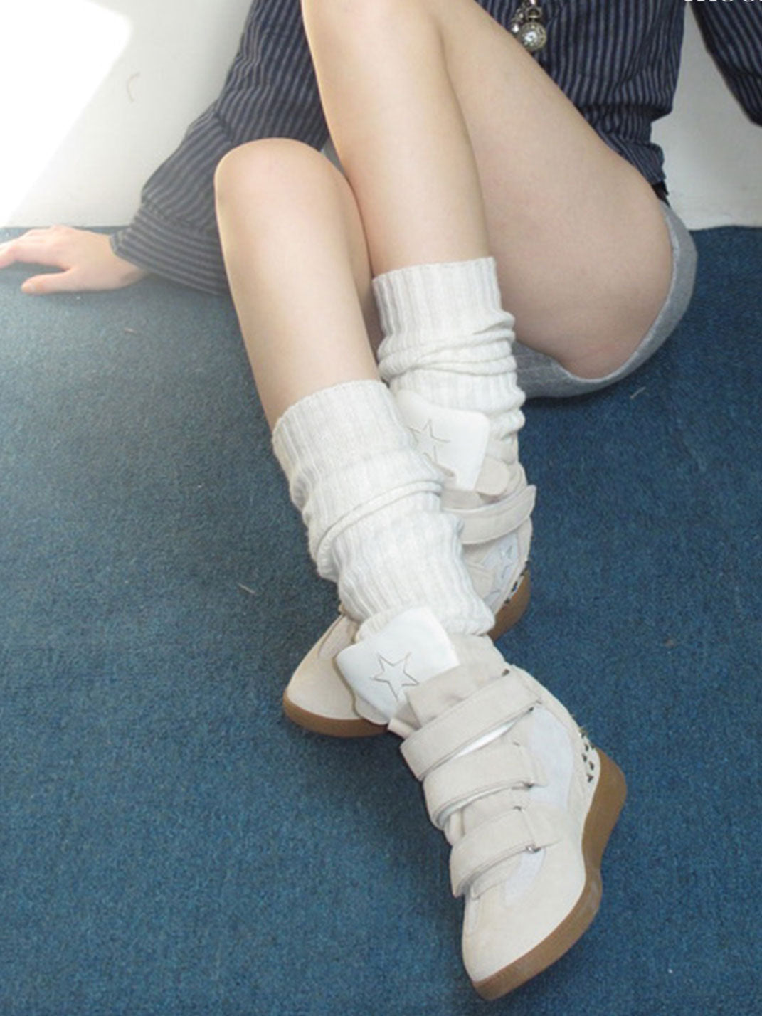 Velcro Leather Hidden-Wedge Sneakers - Skipkicks