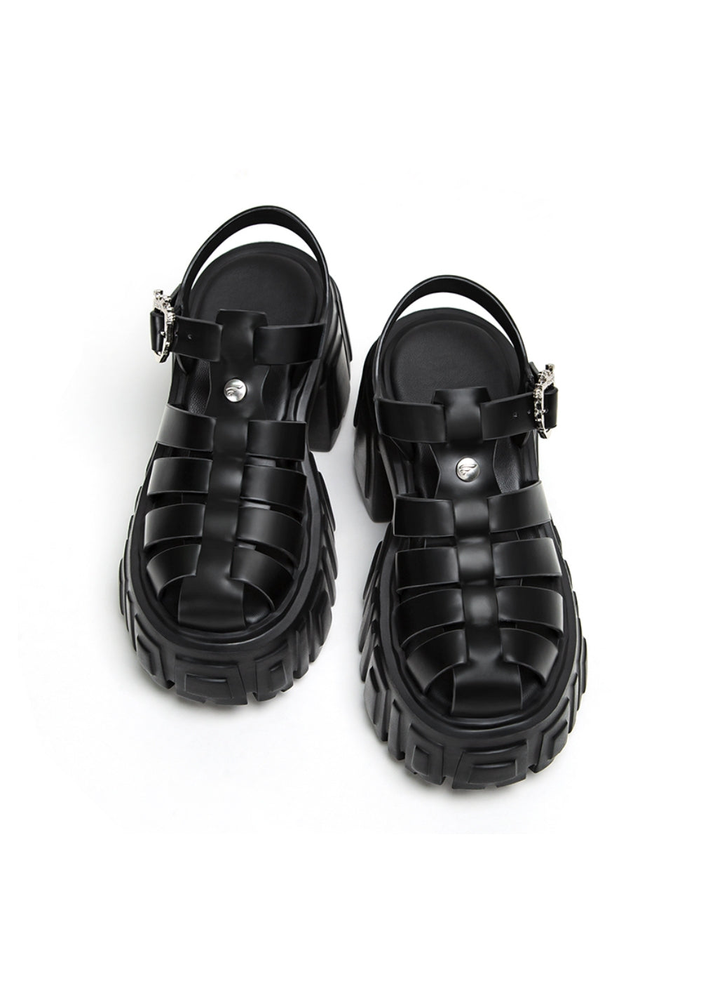 Black Chunky-Heel Roman Platform Sandals - Skipkicks