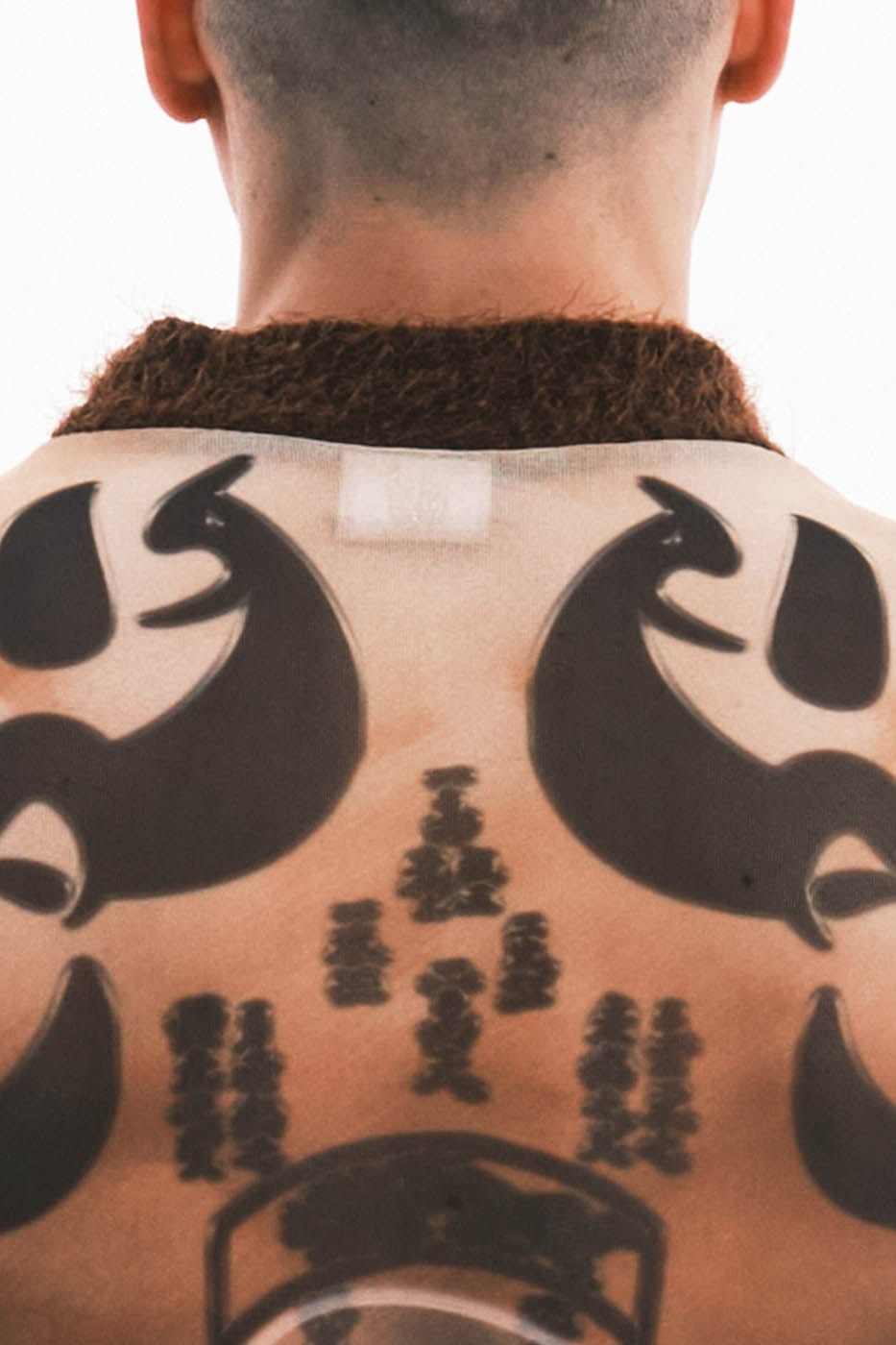 EMBRYO Tattoo-Illusion Sheer Mesh Long-Sleeve Top