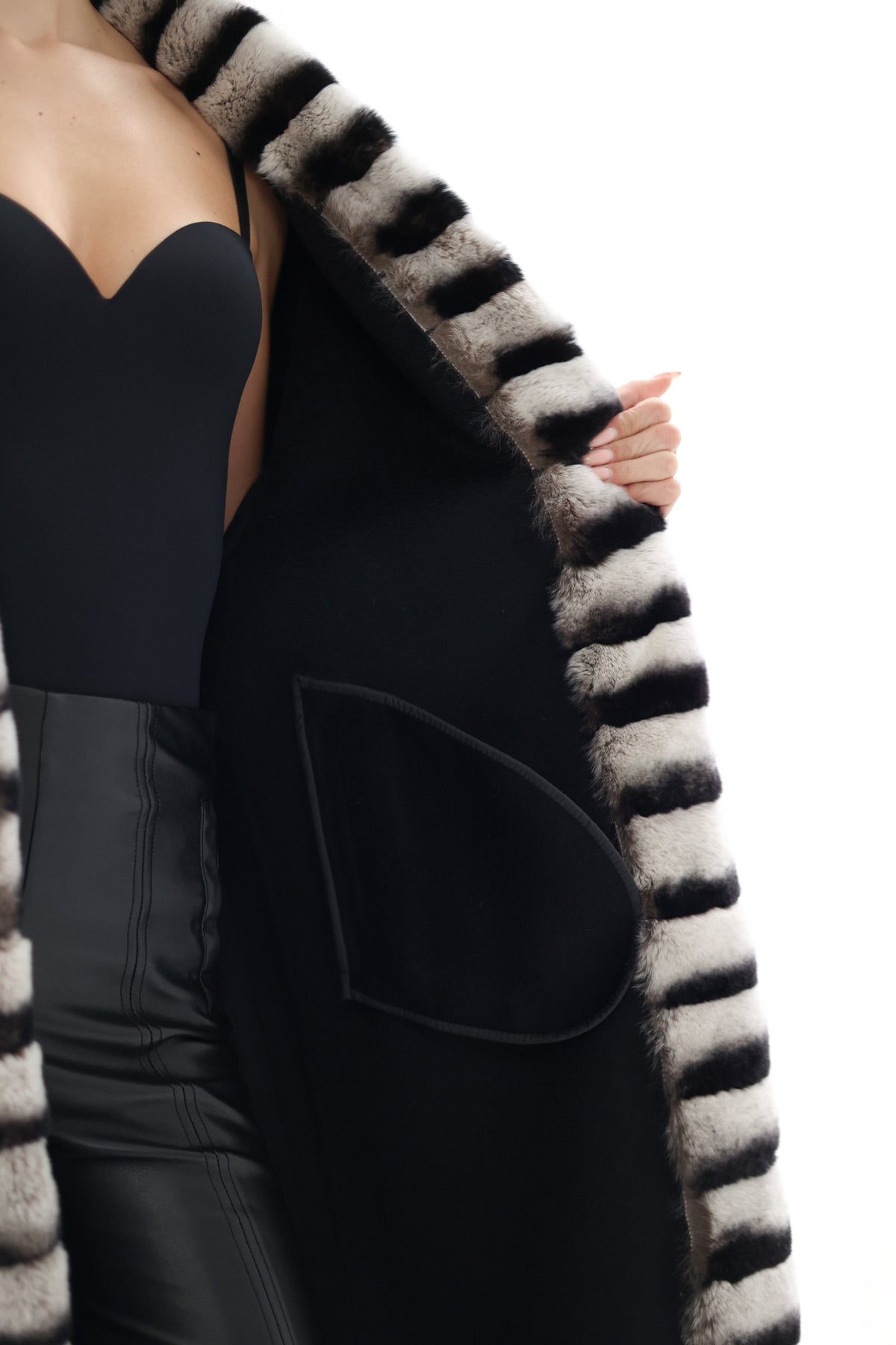 Genuine French Orylag Fur Italian Cashmere Wool Coat