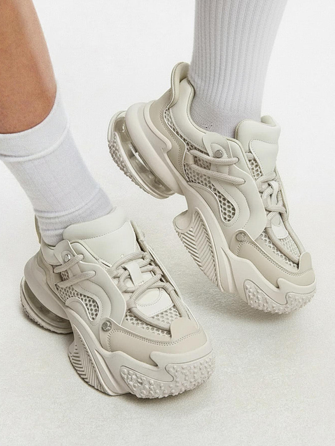 Beige Vortex Mesh Platform Sneakers - Skipkicks
