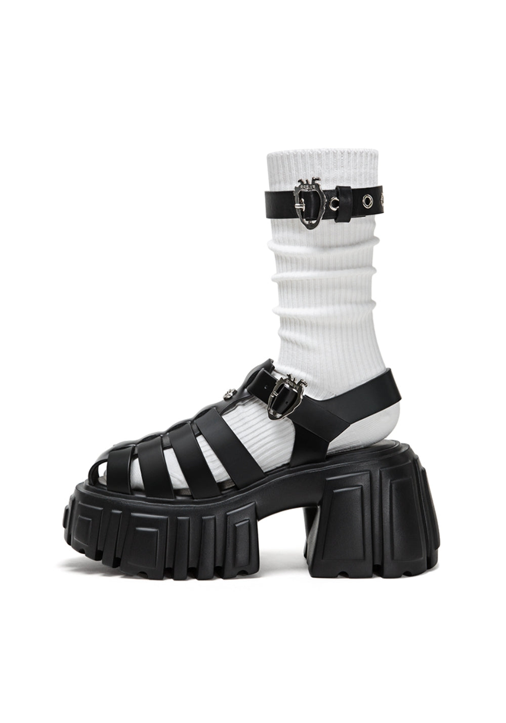 Black Chunky-Heel Roman Platform Sandals - Skipkicks