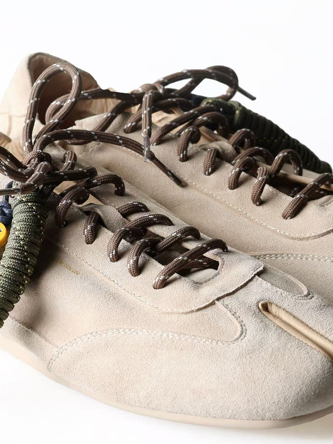 Khaki Suede Thin-Sole Tabi Sneakers - Skipkicks