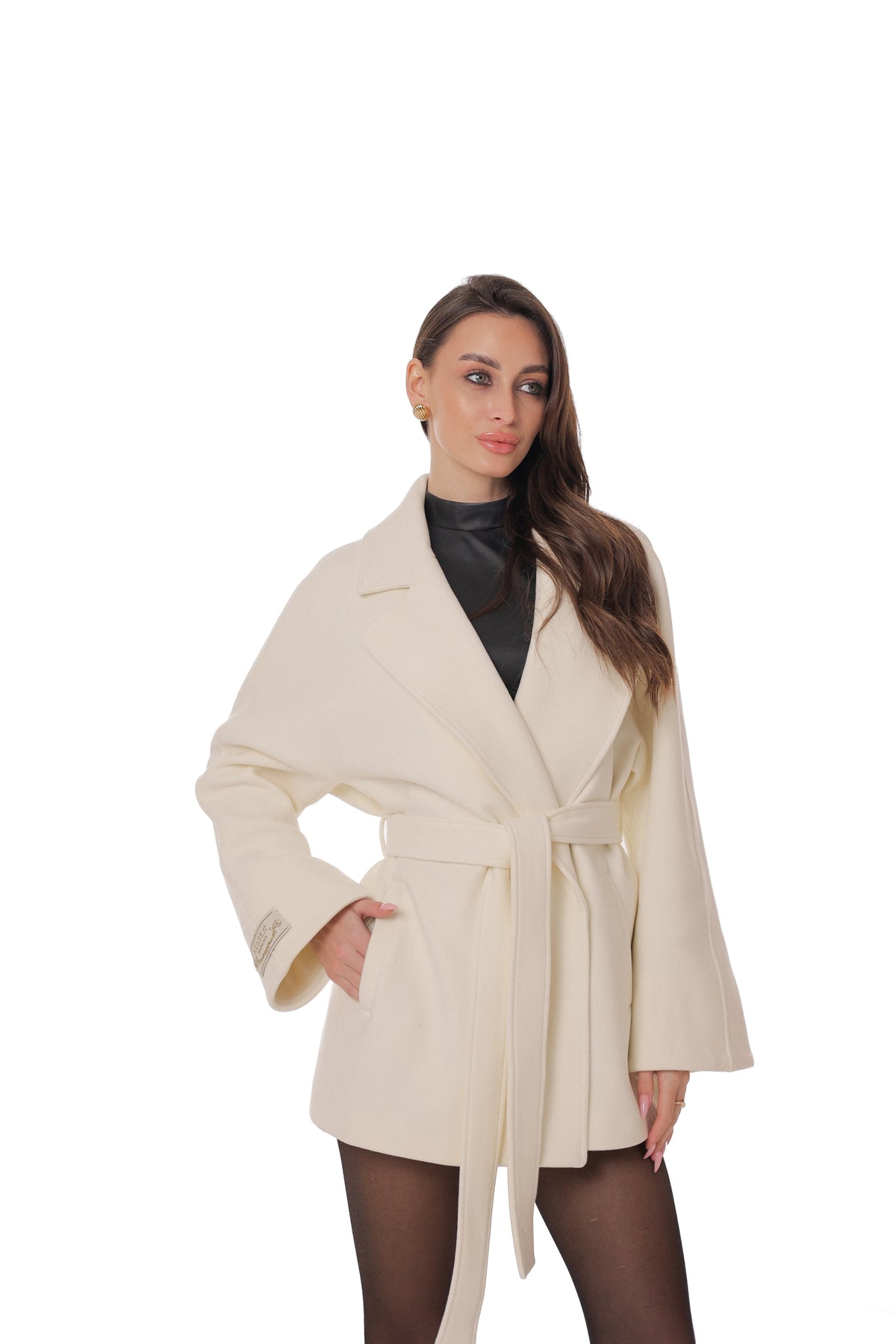 Astoria Midi Cashmere Wool Blend Coat in Ivory