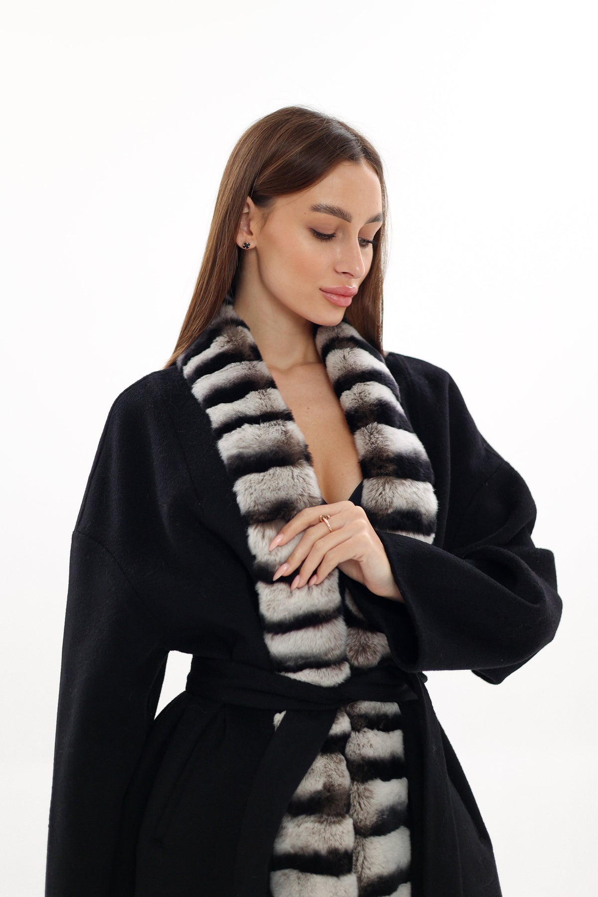 Genuine French Orylag Fur Italian Cashmere Wool Coat