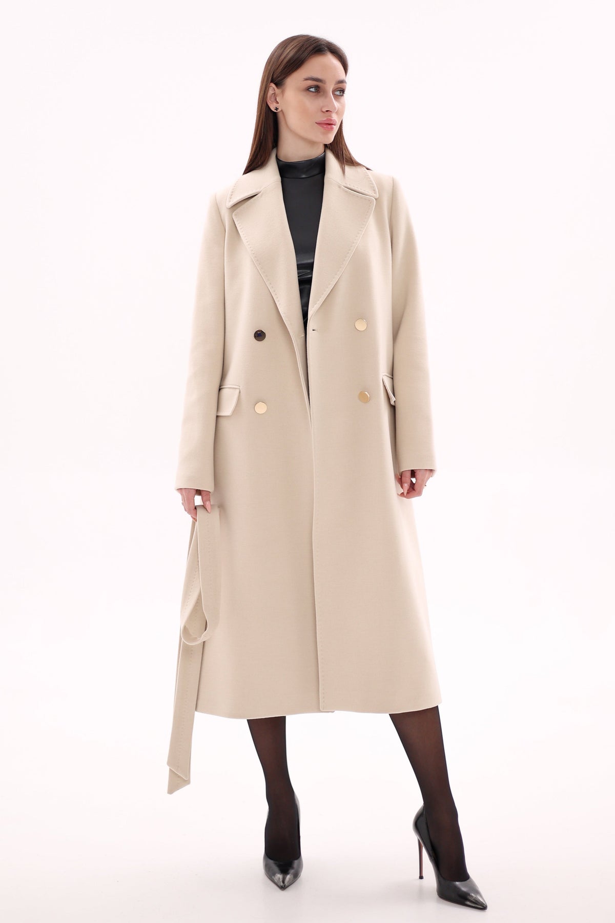 Denise Cashmere Blend Overcoat in Nude