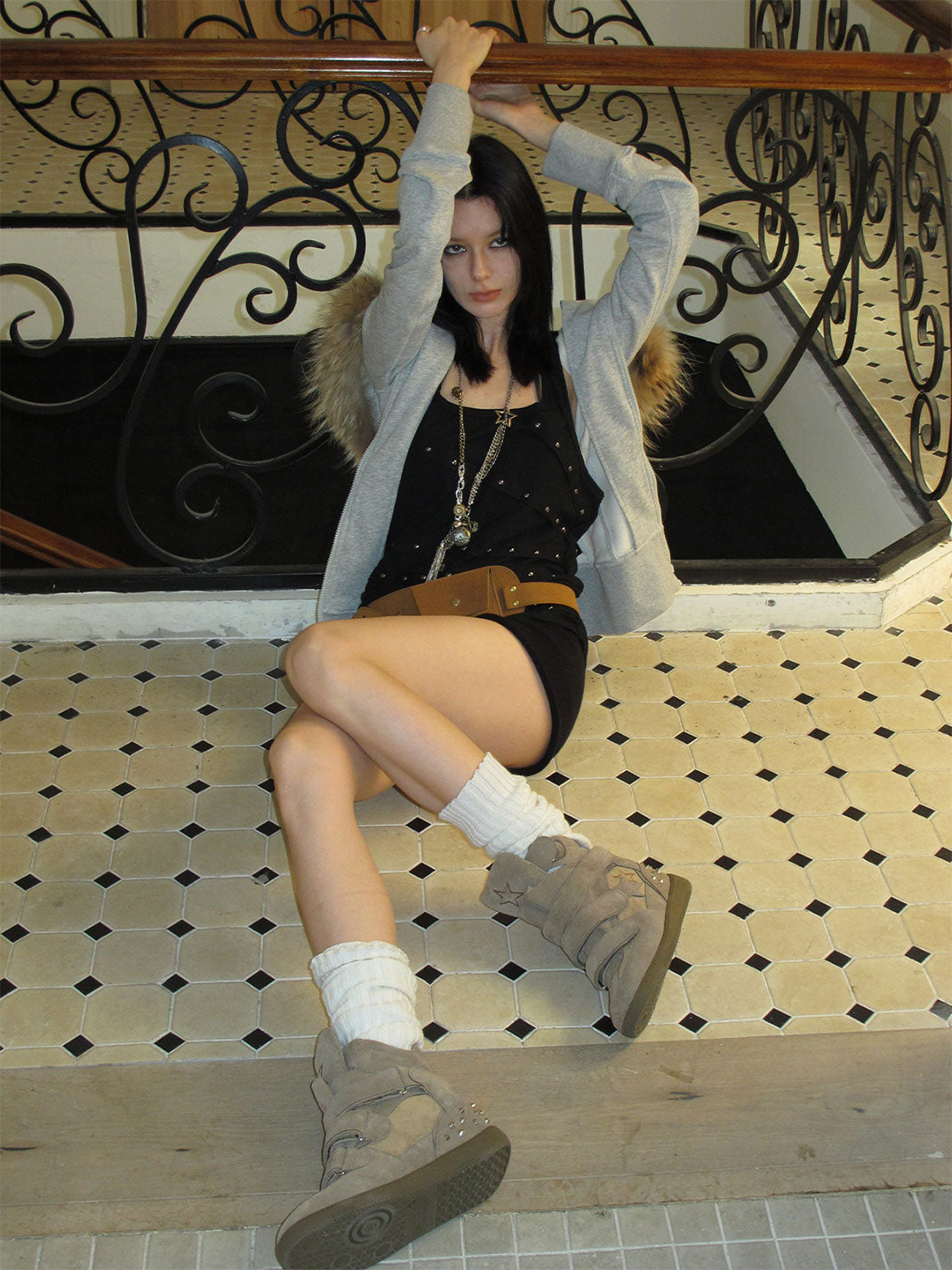 Velcro Leather Hidden-Wedge Sneakers - Skipkicks