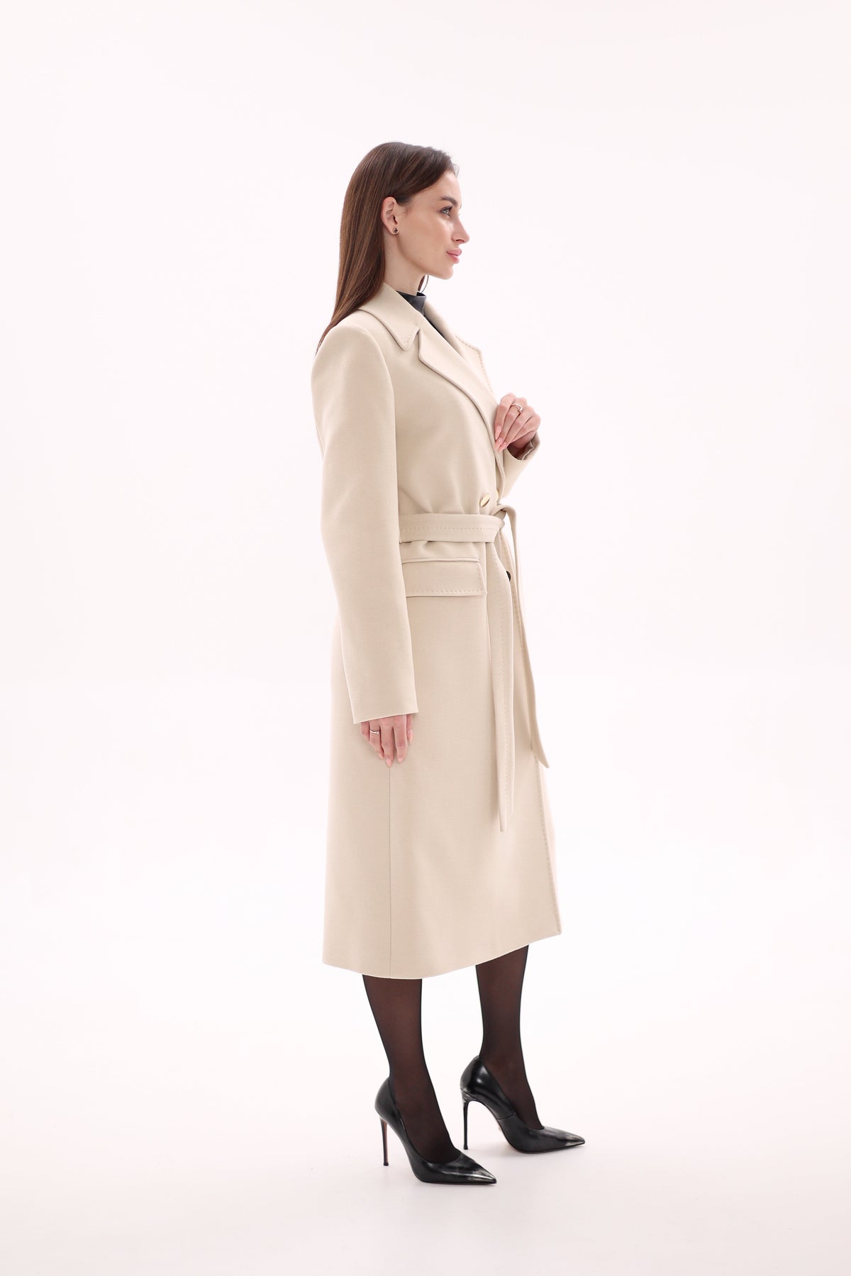 Denise Cashmere Blend Overcoat in Nude