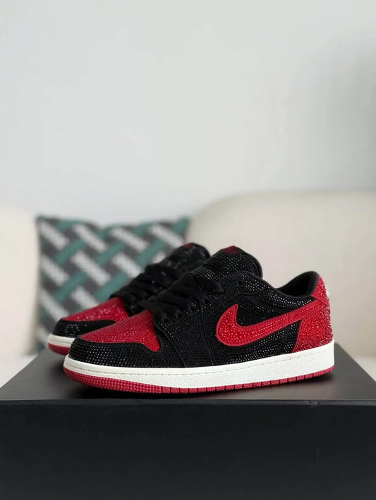 Air Jordan 1 Low – Bred Bling Black & Red: Shine in Style