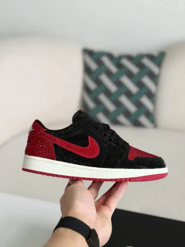 Air Jordan 1 Low – Bred Bling Black & Red: Shine in Style