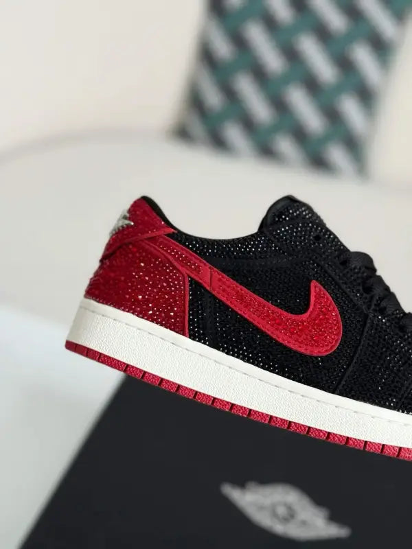 Air Jordan 1 Low – Bred Bling Black & Red: Shine in Style