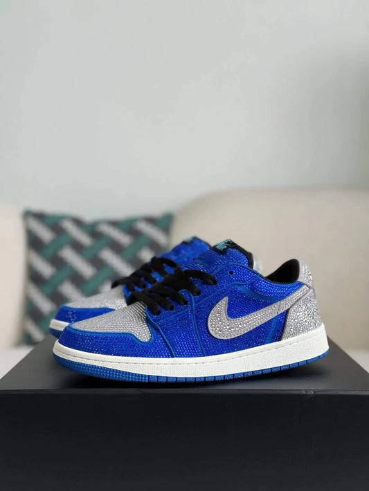 Air Jordan 1 Low - Royal Bling with Royal Blue & Silver Rhinestones