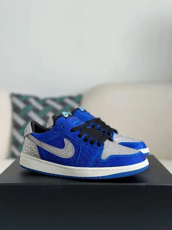 Air Jordan 1 Low - Royal Bling with Royal Blue & Silver Rhinestones