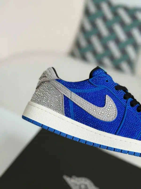 Air Jordan 1 Low - Royal Bling with Royal Blue & Silver Rhinestones
