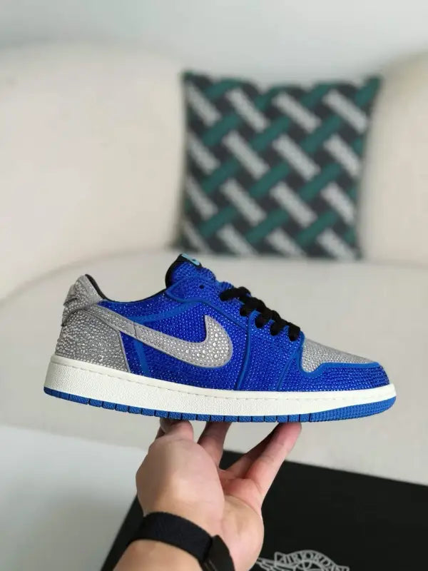 Air Jordan 1 Low - Royal Bling with Royal Blue & Silver Rhinestones