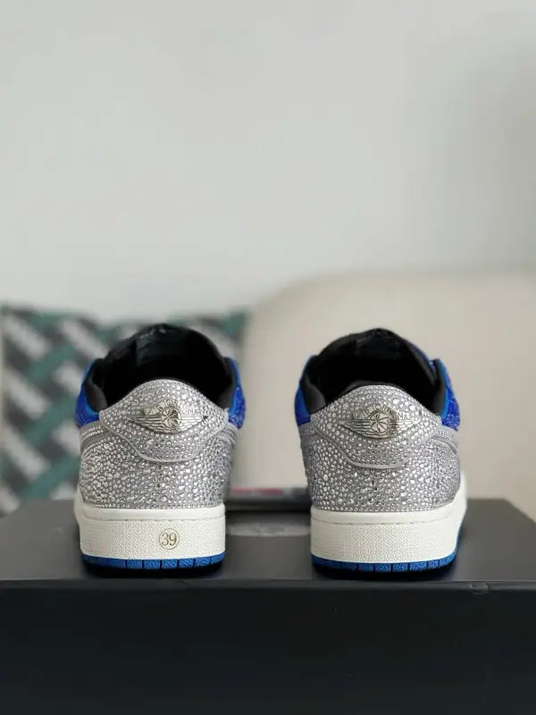 Air Jordan 1 Low - Royal Bling with Royal Blue & Silver Rhinestones