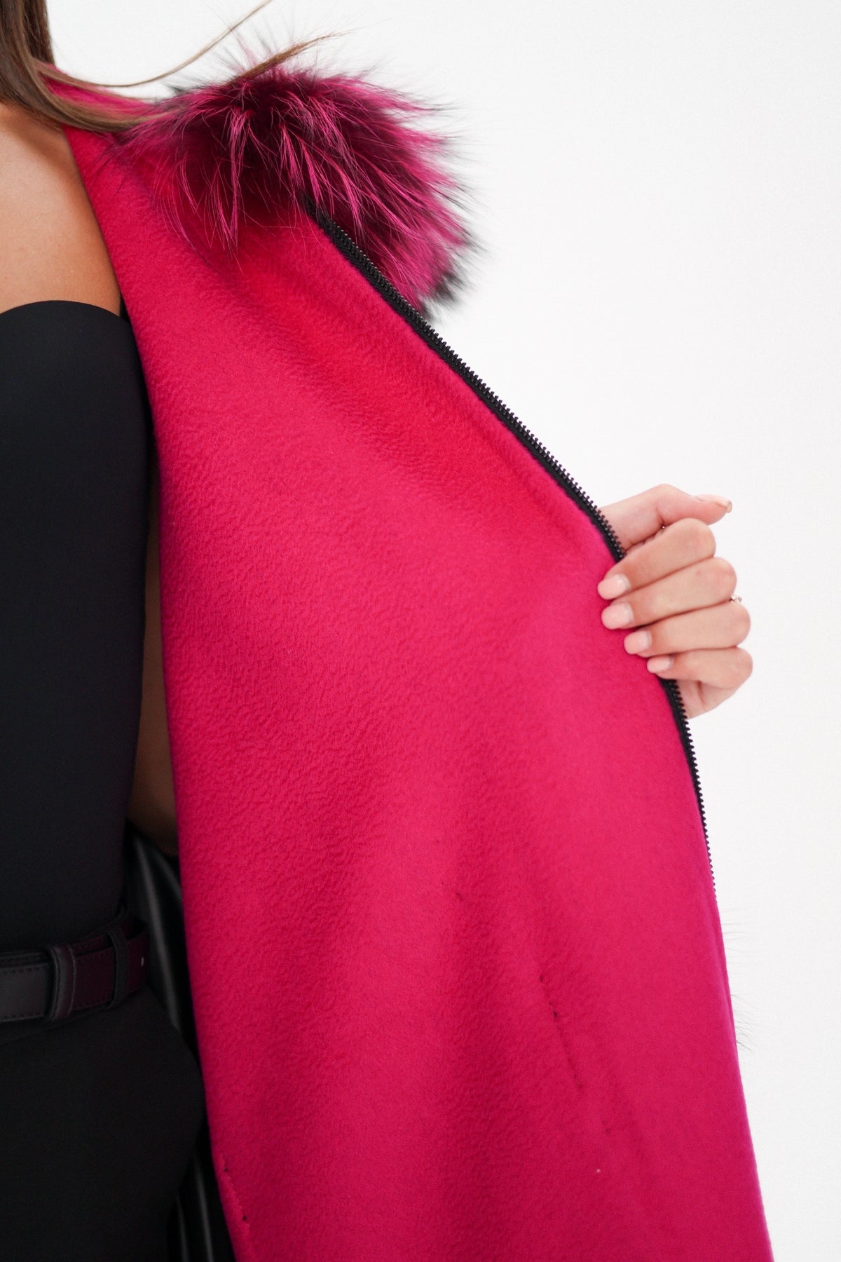 Saga®Furs Silver Fox Wool Cashmere Poncho Vest in Fuchsia
